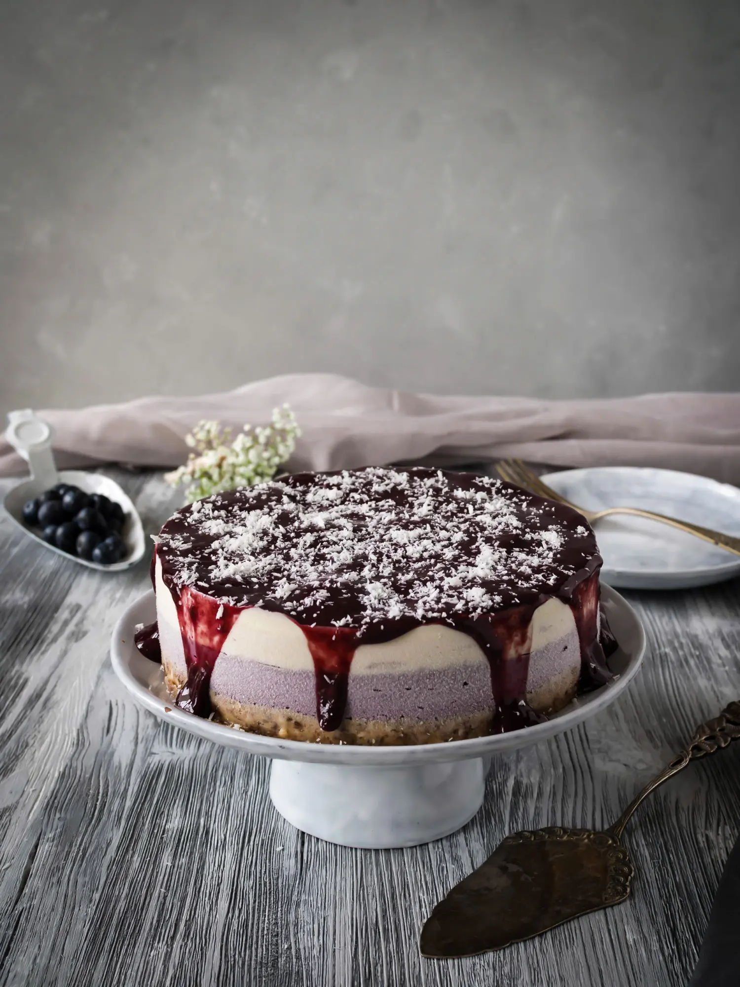 Roher Blaubeer Kokos Cheesecake