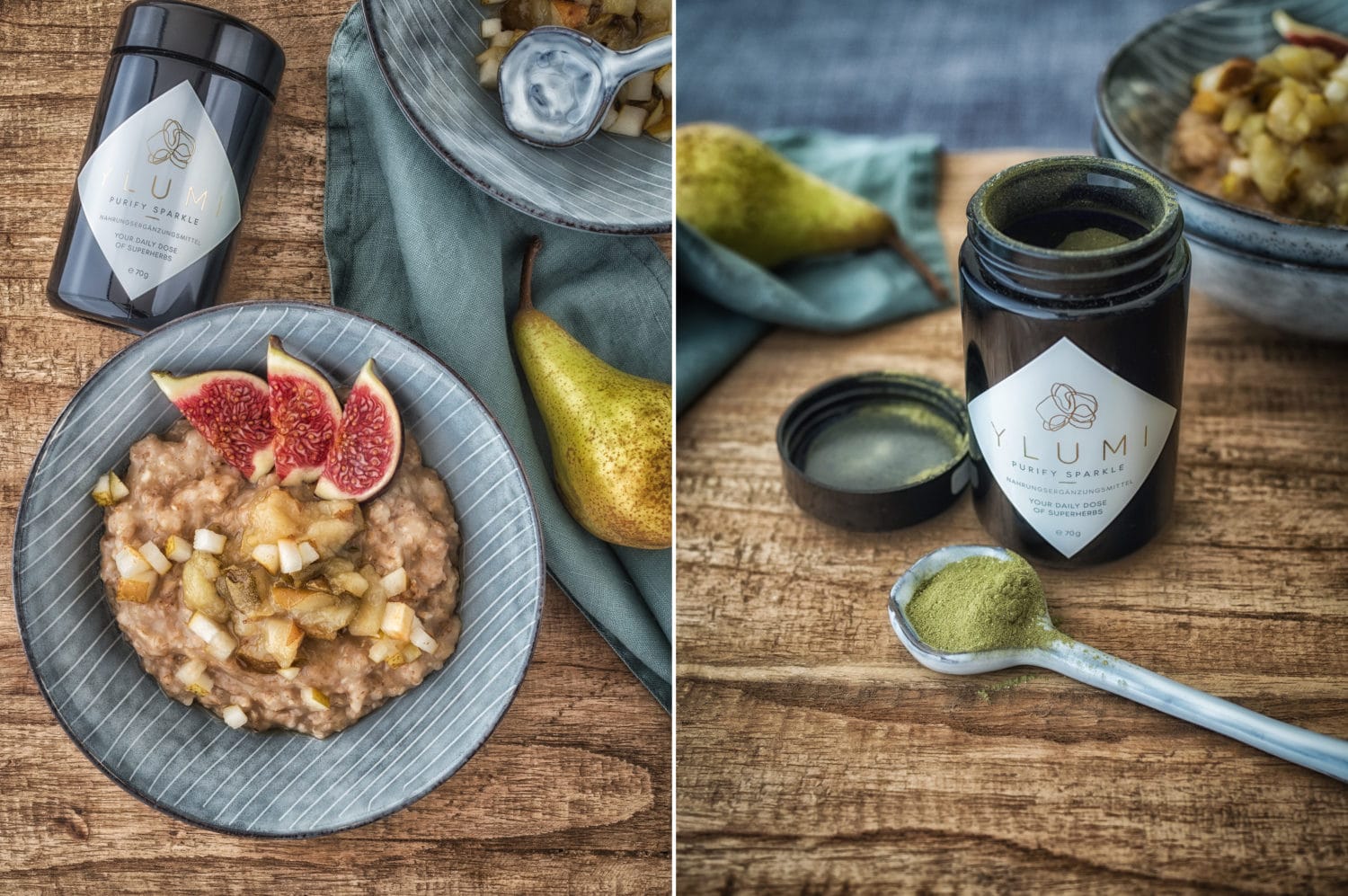  Dinkel Porridge mit Birnen-Rosmarin Kompott und Ylumi